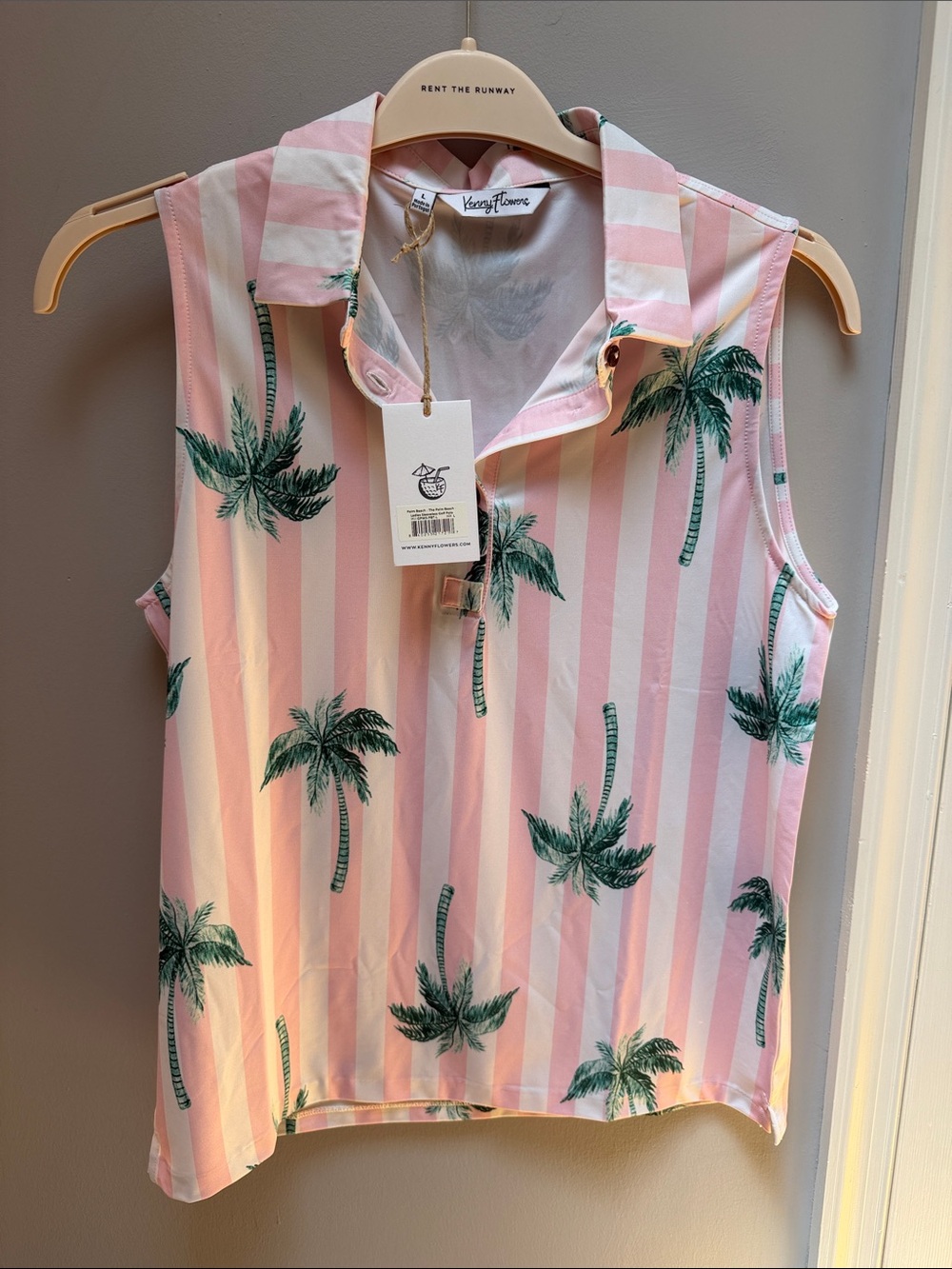 Kenny Flowers Pink and White Striped Palm Beach Sleeveless polo